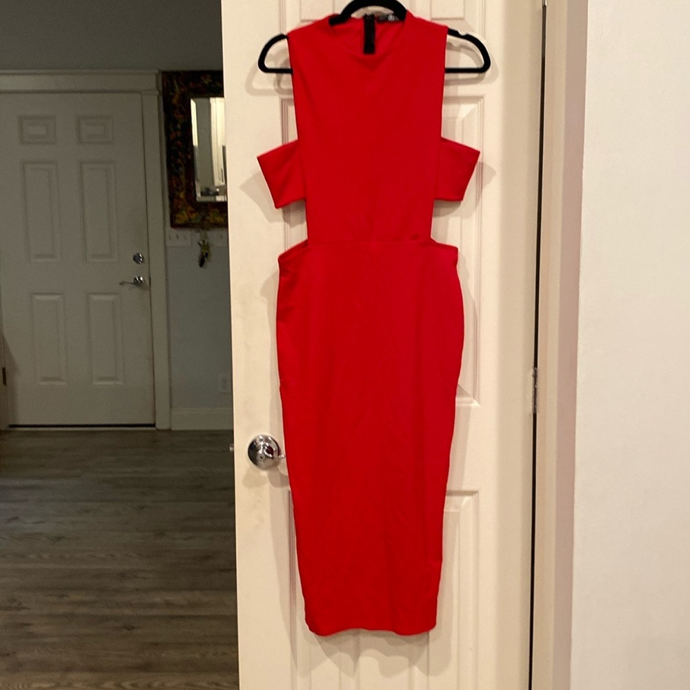 Missguided Red Cutout Midi Pencil Dress